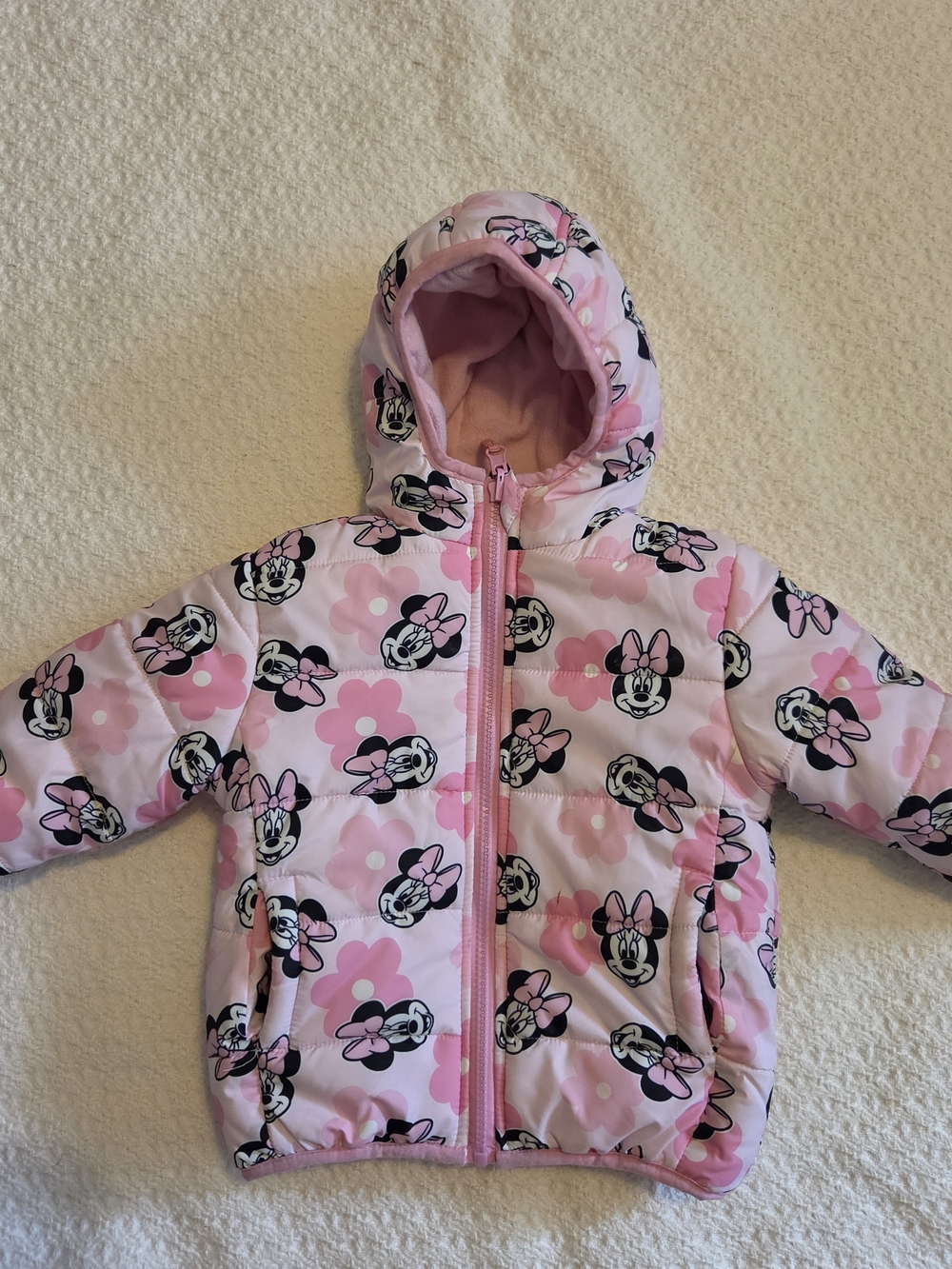 Disney Pink Minnie Mouse Hooded Puffer Reversible Jacket 2T